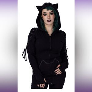 RARE VampireFreaks Poizen Industries Discontinued Goth Kitty Zip Hoodie XL